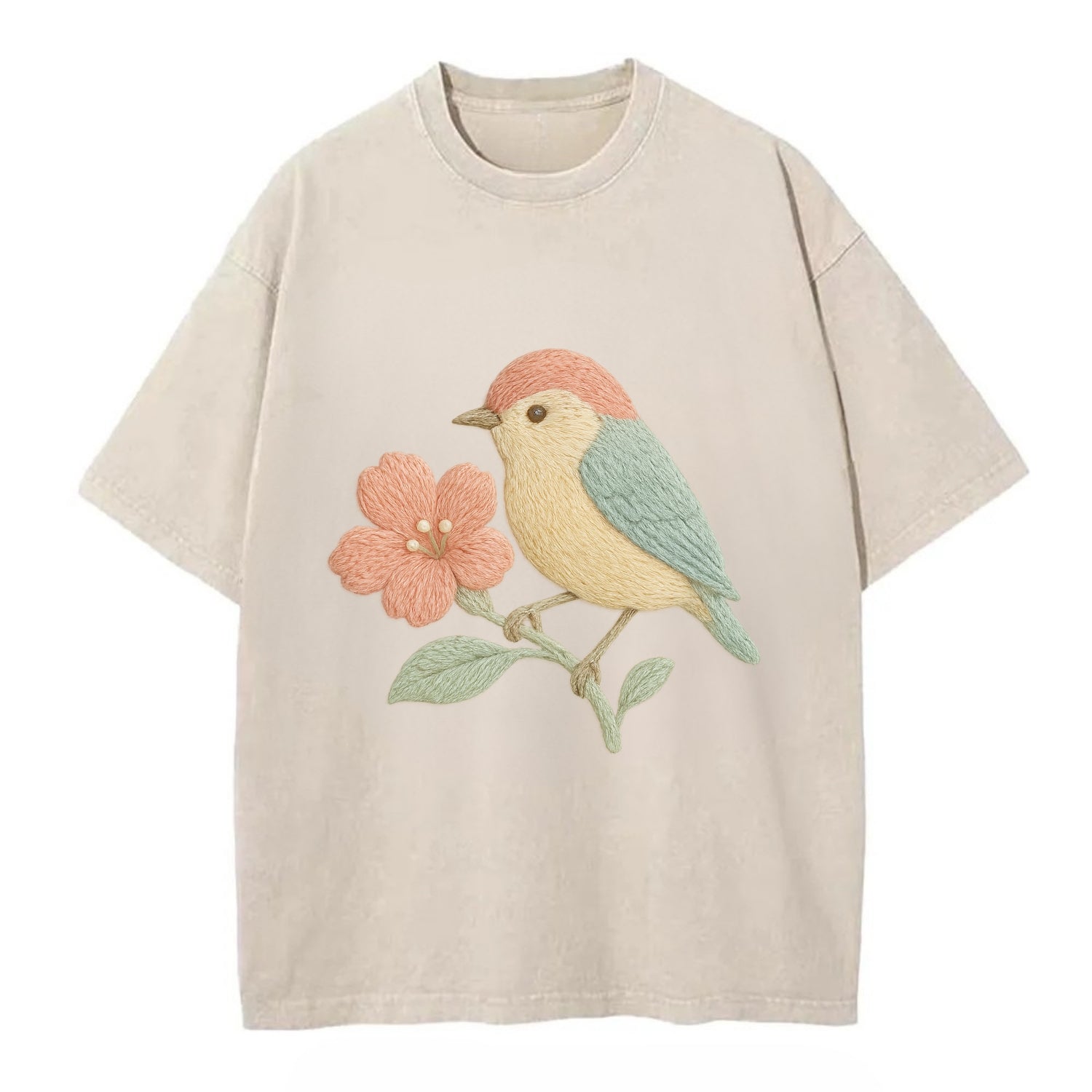 Peach Flowerpecker - Vintage T-shirt - Off White