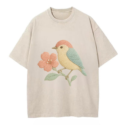 Peach Flowerpecker - Vintage T-shirt - Off White