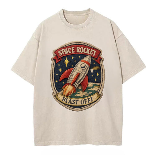 RETRO ROCKET - 1950s space rocket in silver and red , atomic age - Vintage T-shirt