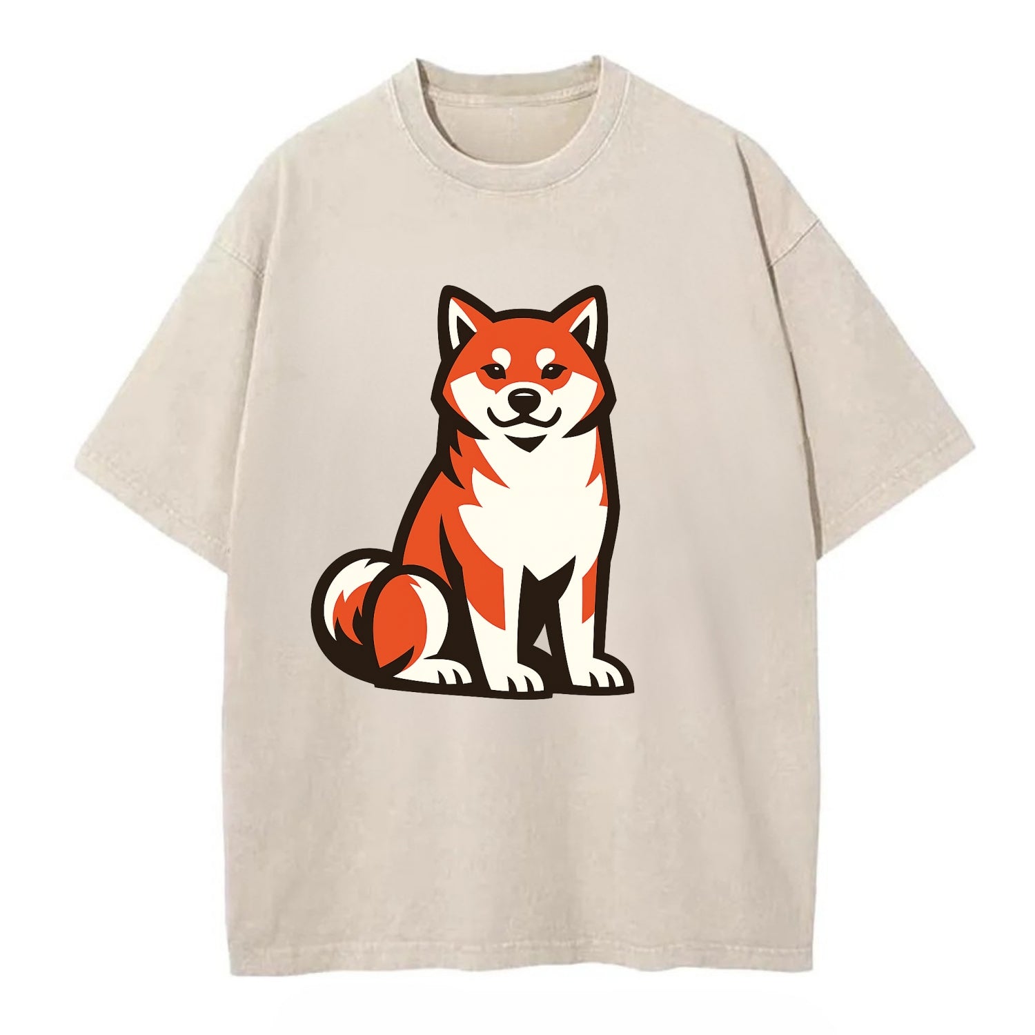 Sitting Shiba Inu Emblem - Vintage T-shirt - Off White
