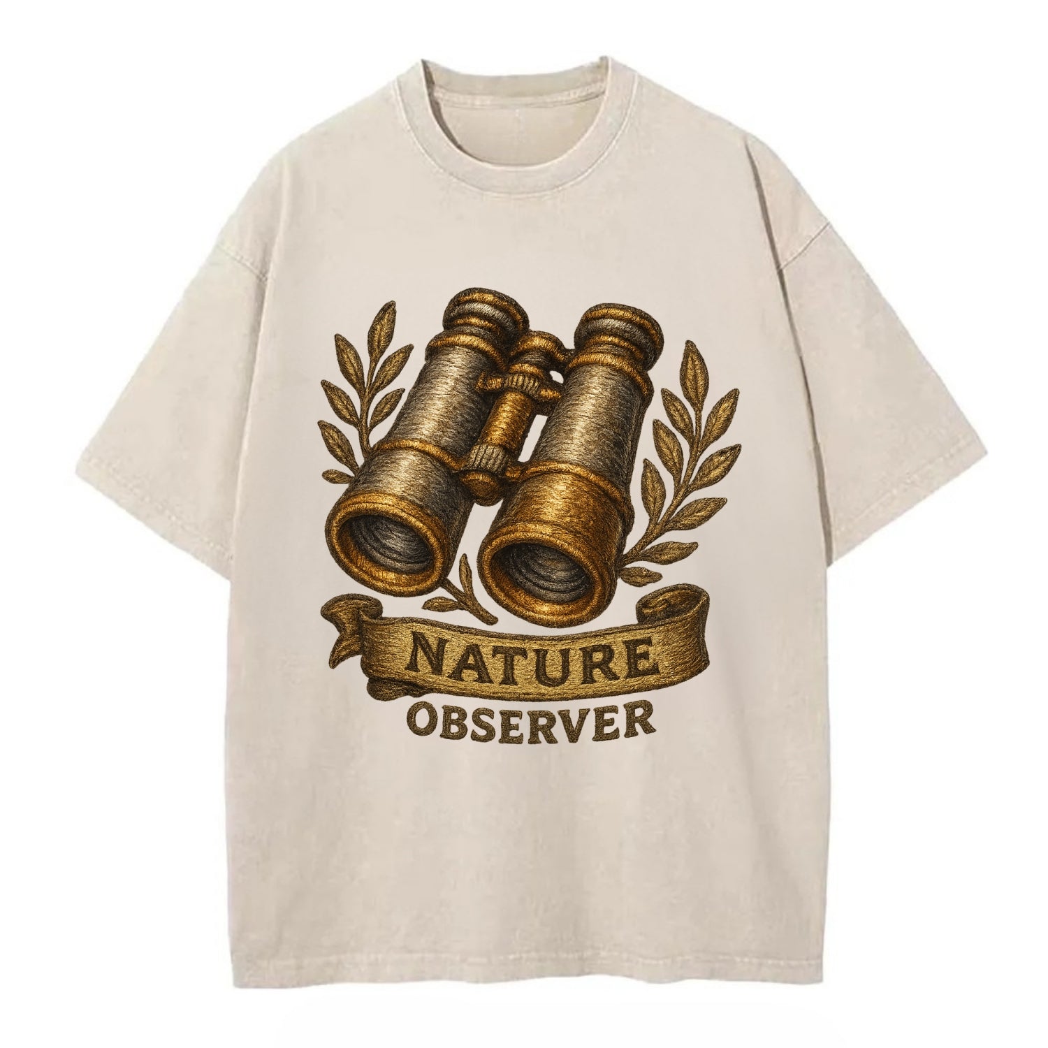 Binoculars for birdwatching - nature observer - Vintage T-shirt - Off White