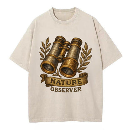 Binoculars for birdwatching - nature observer - Vintage T-shirt - Off White