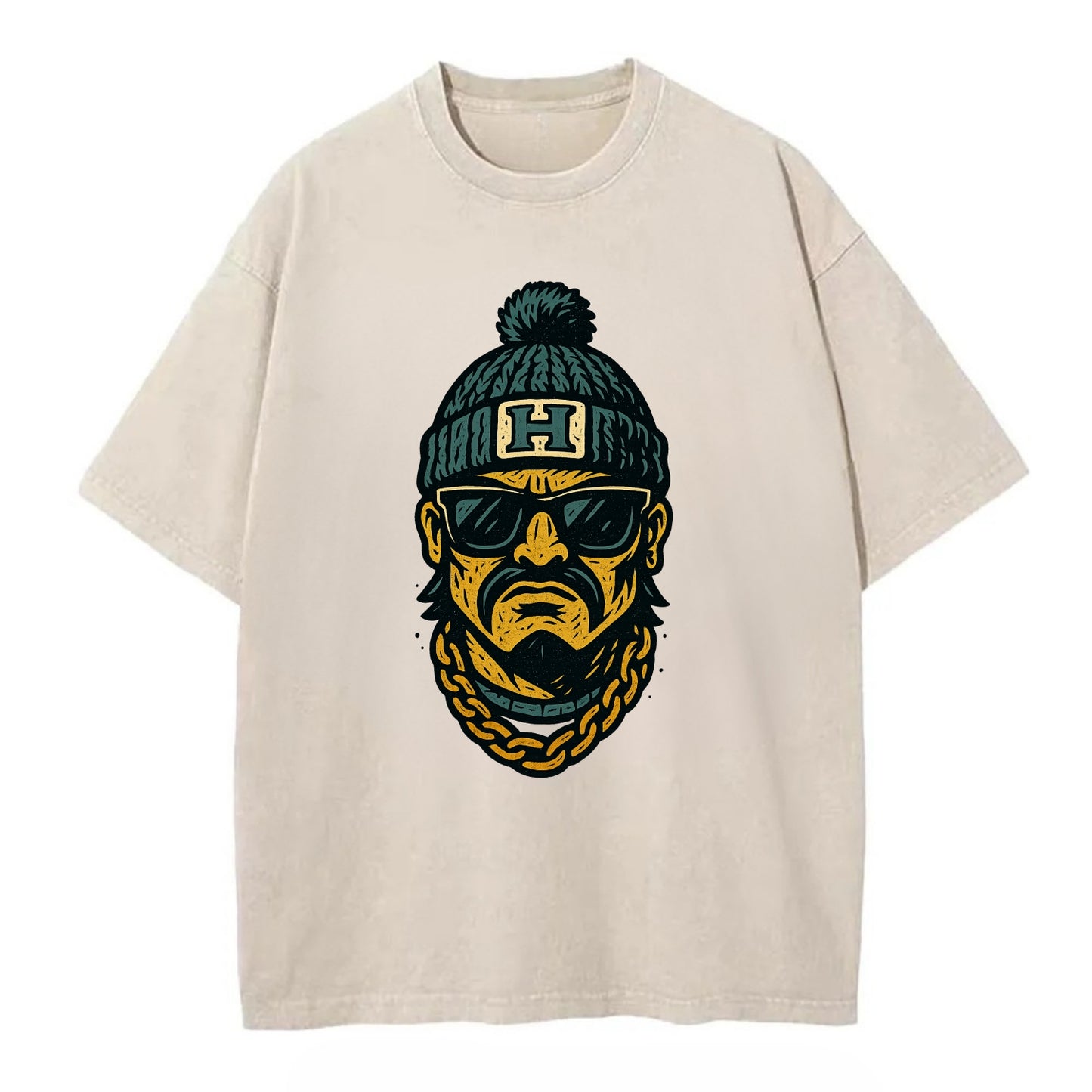Honolulu Warrior wearing Hawaii beanie with H patch - Vintage T-shirt - Off White