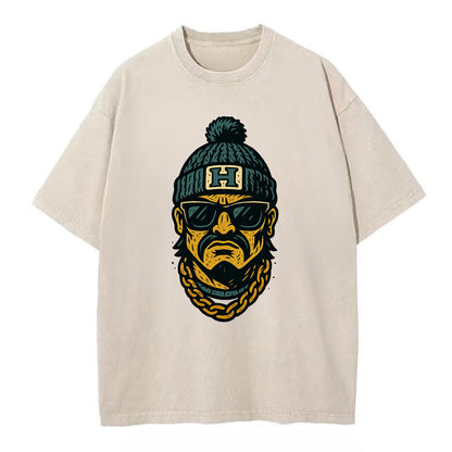 Honolulu Warrior wearing Hawaii beanie with H patch - Vintage T-shirt - Off White