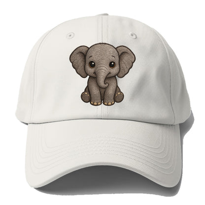 Baby Elephant - gray wrinkly, tiny trunk, large floppy ears, kind dark eyes, - Baseball Cap - Off White