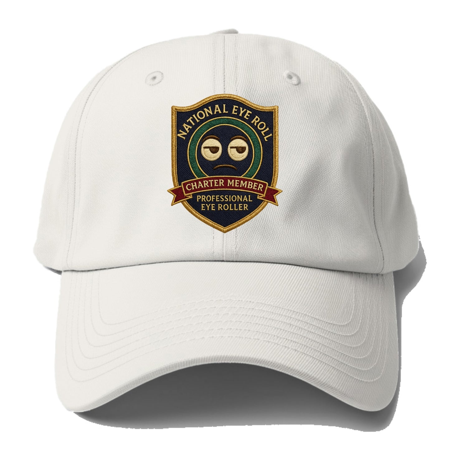 Crest with eye roll icon - "National Eye Roll Association - Charter - Baseball Cap For Big Heads - Off White
