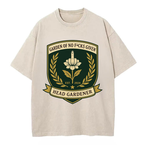 Shield with middle finger flower - Garden of No F*cks Given - Head Gardener - - Vintage T-shirt