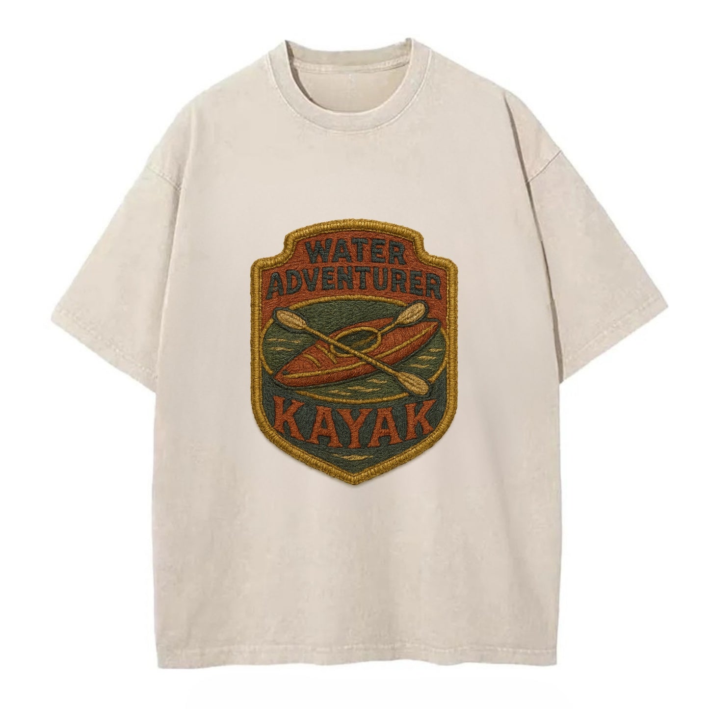 Kayak with paddle - water adventurer - Vintage T-shirt - Off White