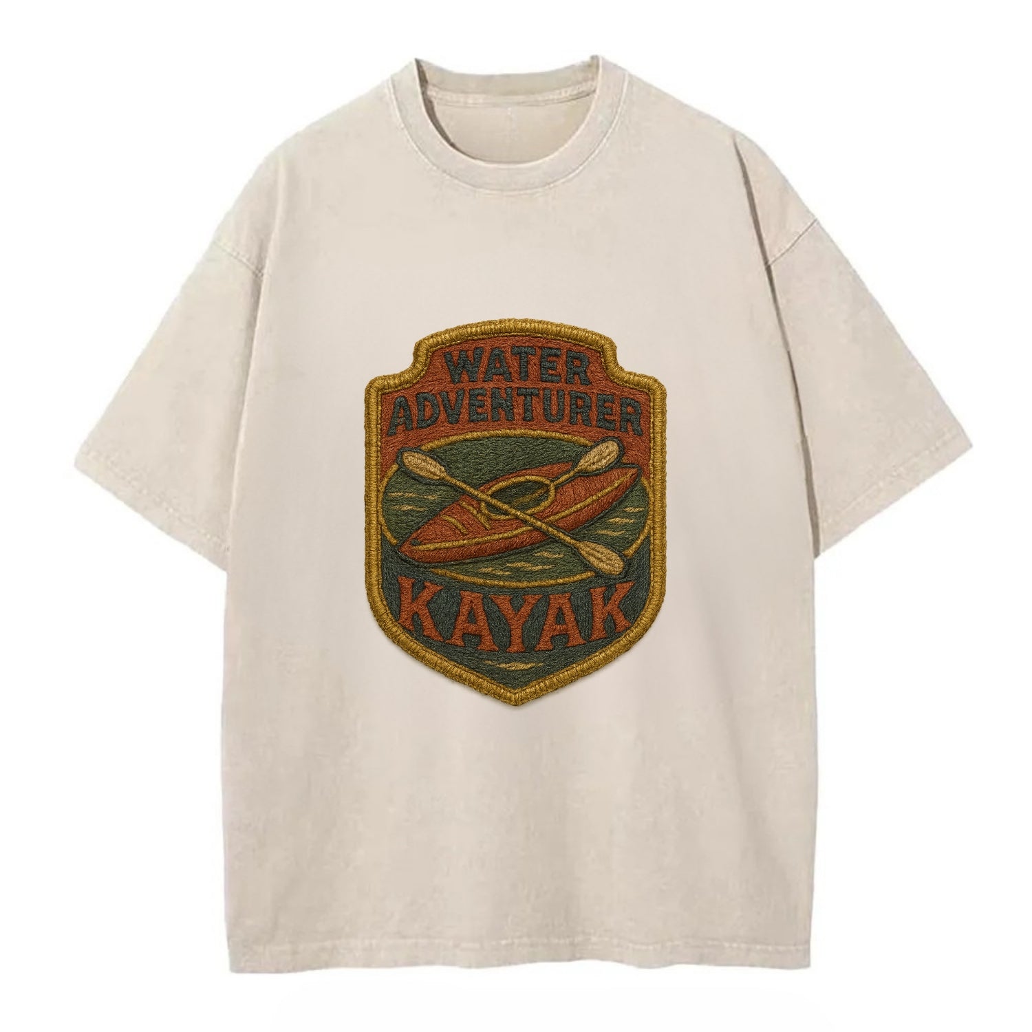 Kayak with paddle - water adventurer - Vintage T-shirt - Off White