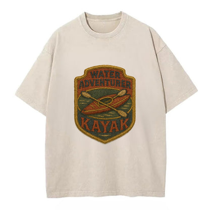 Kayak with paddle - water adventurer - Vintage T-shirt - Off White