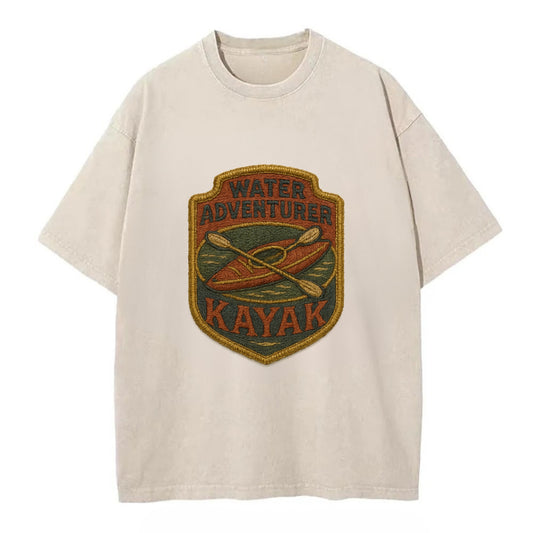 Kayak with paddle - water adventurer - Vintage T-shirt - Off White