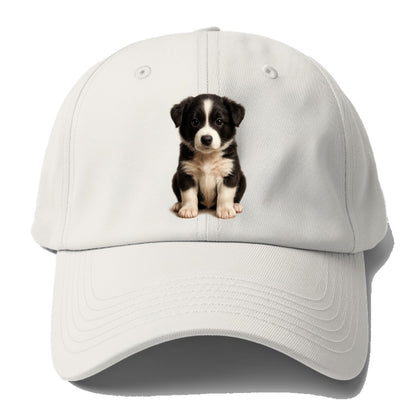 Baby Border Collie Puppy - black and white, intense smart eyes, - Baseball Cap For Big Heads - Off White
