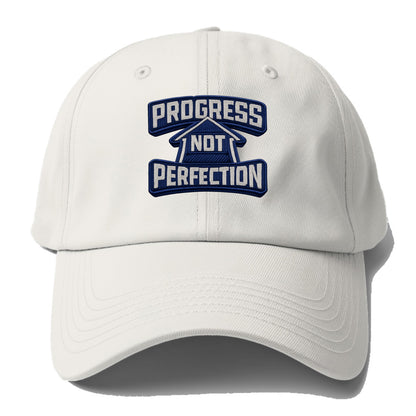 PROGRESS NOT PERFECTION - arrow with text in blue , growth mindset - Baseball Cap For Big Heads - Off White