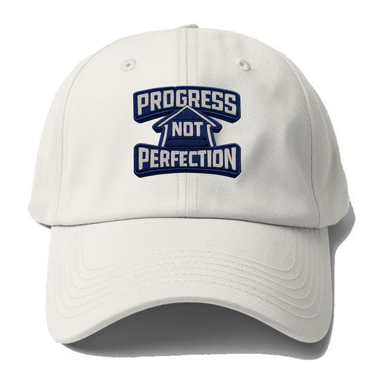 PROGRESS NOT PERFECTION - arrow with text in blue , growth mindset - Baseball Cap For Big Heads - Off White