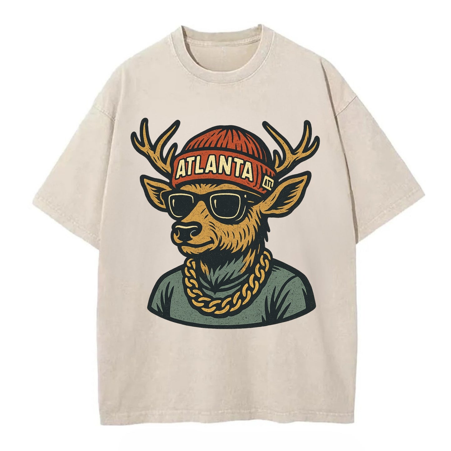 "deer" "atlanta" "atl" "red" "us South" - Vintage T-shirt - Off White