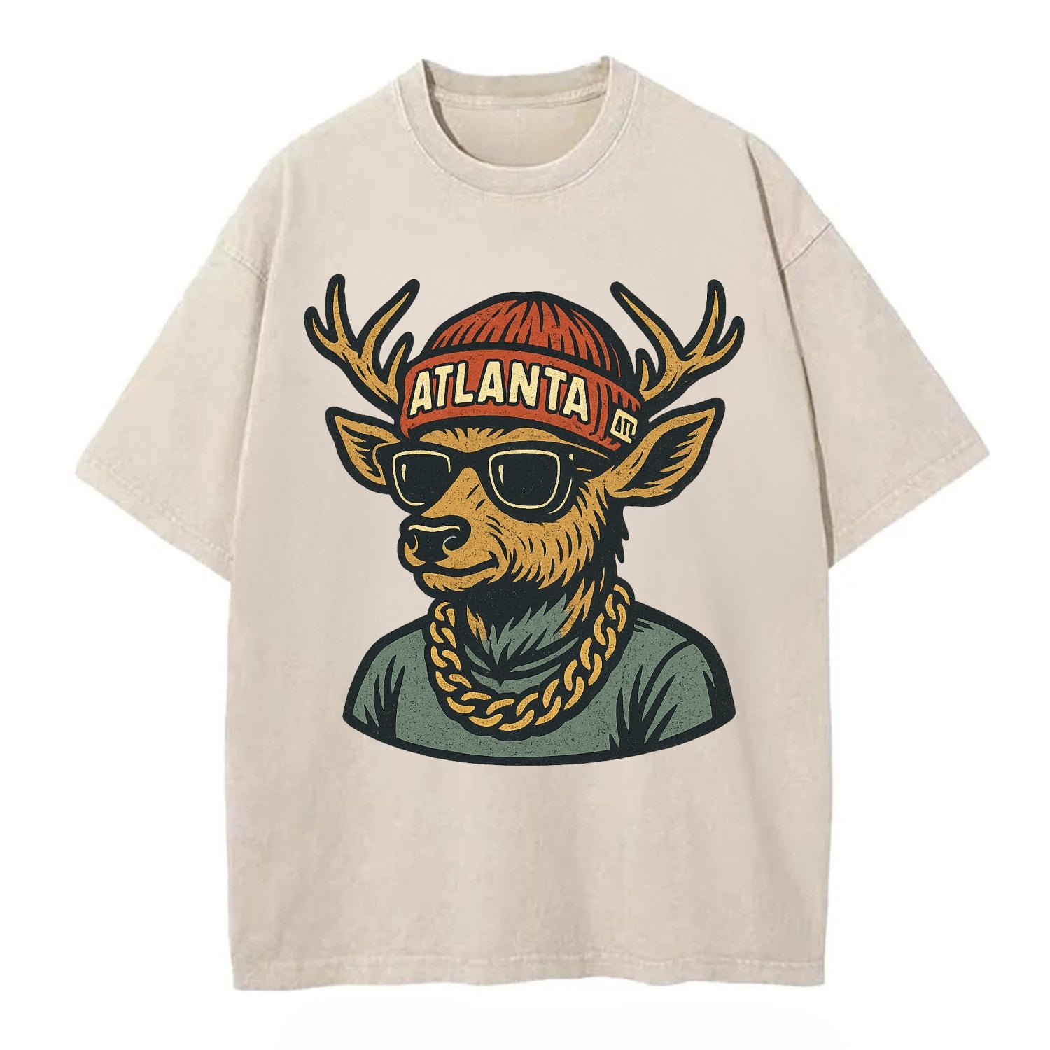 "deer" "atlanta" "atl" "red" "us South" - Vintage T-shirt - Off White