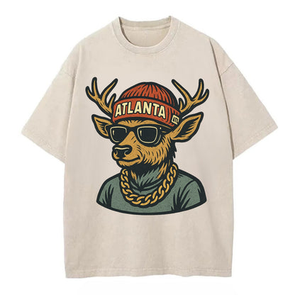 "deer" "atlanta" "atl" "red" "us South" - Vintage T-shirt - Off White
