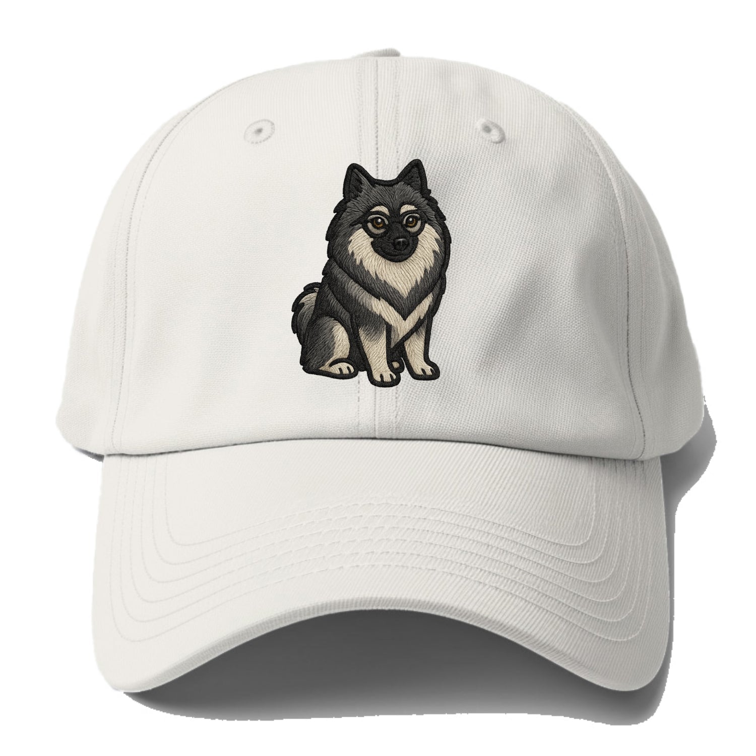 Keeshond - Gray and black spectacles embroidered design - Baseball Cap - Off White