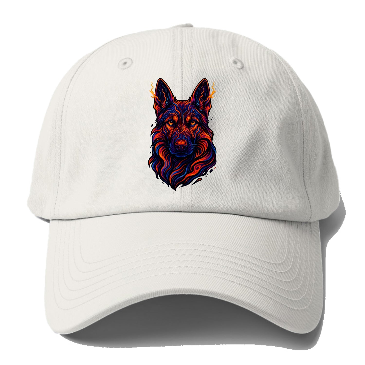 Alert German Shepherd with cyber circuit patterns in the fur, neon - Baseball Cap For Big Heads - Off White