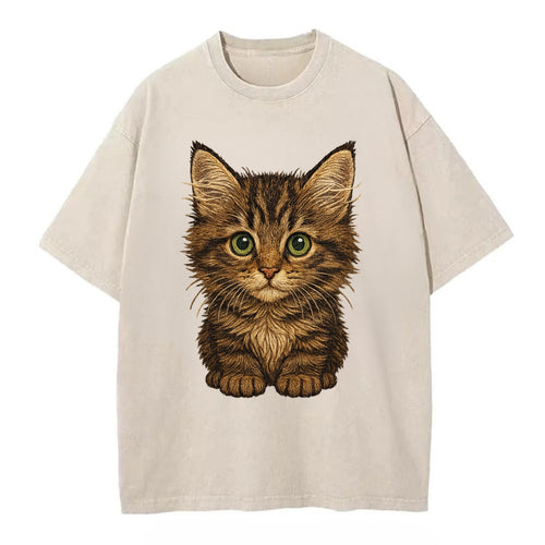 Baby Maine Coon Kitten - large fluffy tabby, tufted ears, big green eyes, - Vintage T-shirt