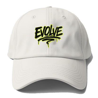 Bold typography design - "EVOLVE" - changing, becoming better - Baseball Cap - Off White