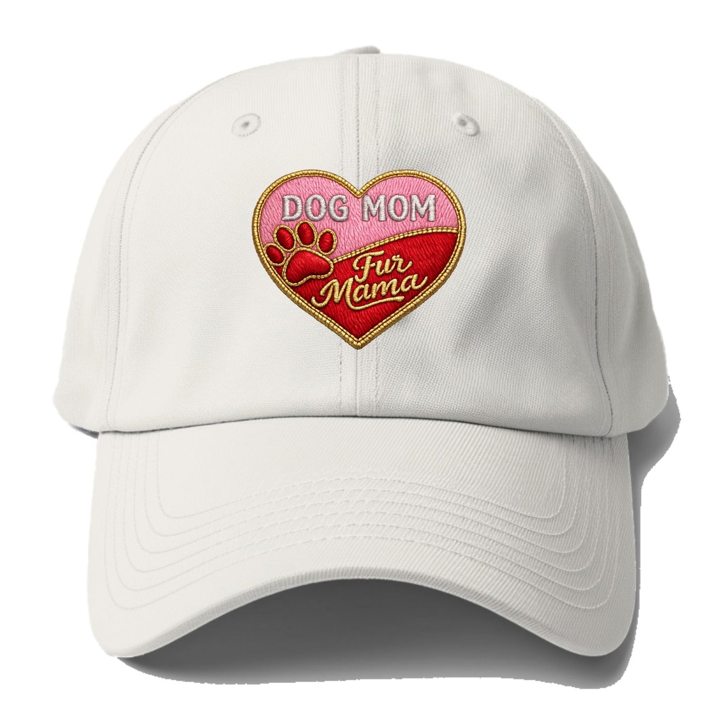 DOG MOM HEART - heart with paw print in pink and red , fur mama - Baseball Cap For Big Heads - Off White