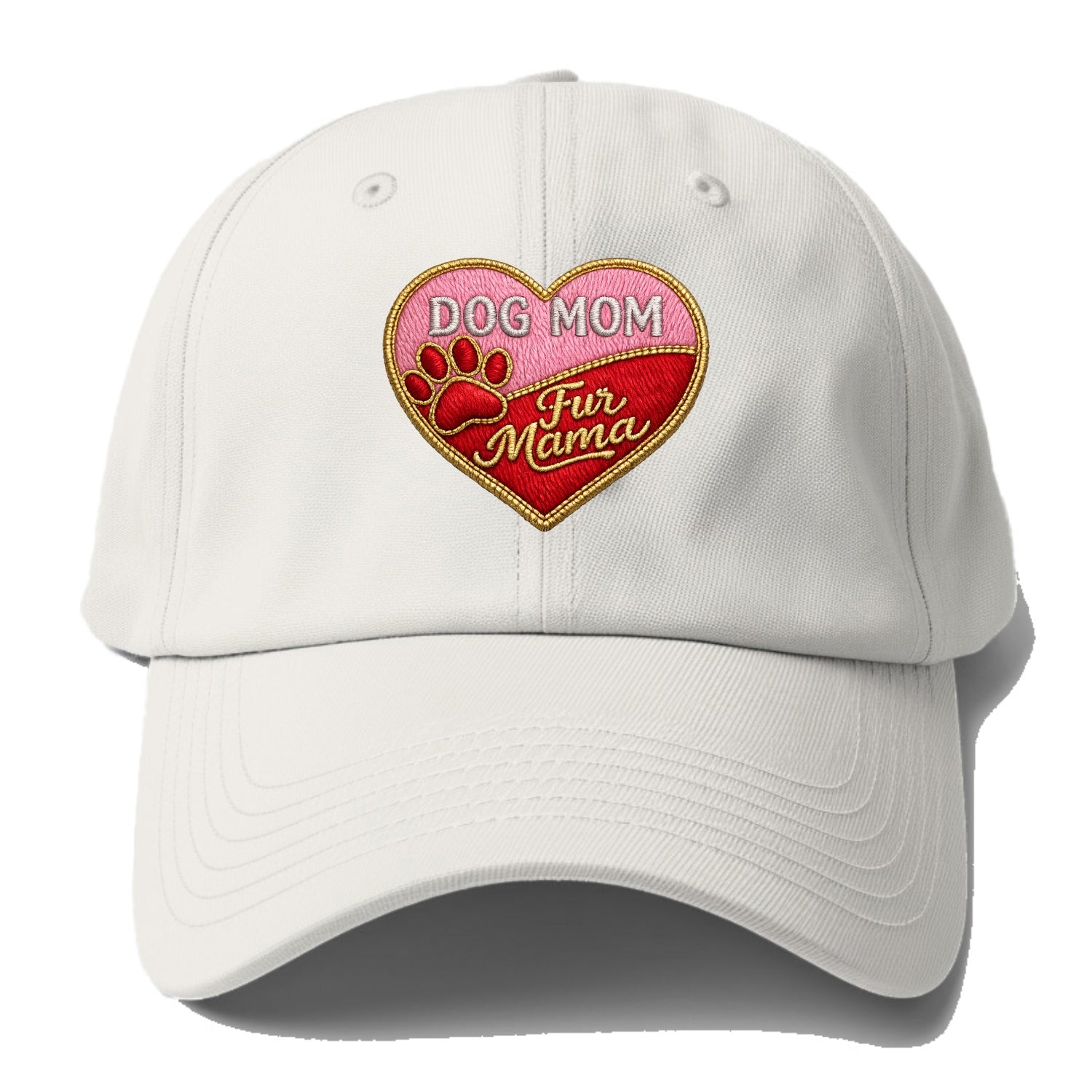 DOG MOM HEART - heart with paw print in pink and red , fur mama - Baseball Cap For Big Heads - Off White