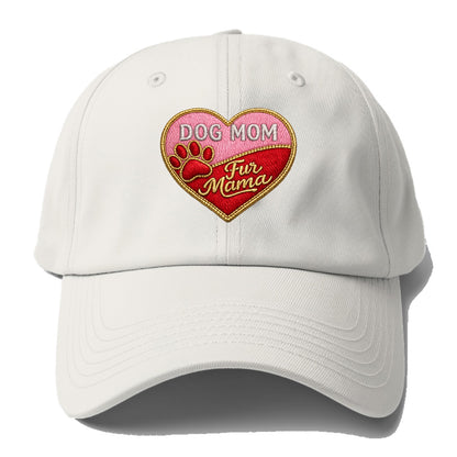 DOG MOM HEART - heart with paw print in pink and red , fur mama - Baseball Cap For Big Heads - Off White