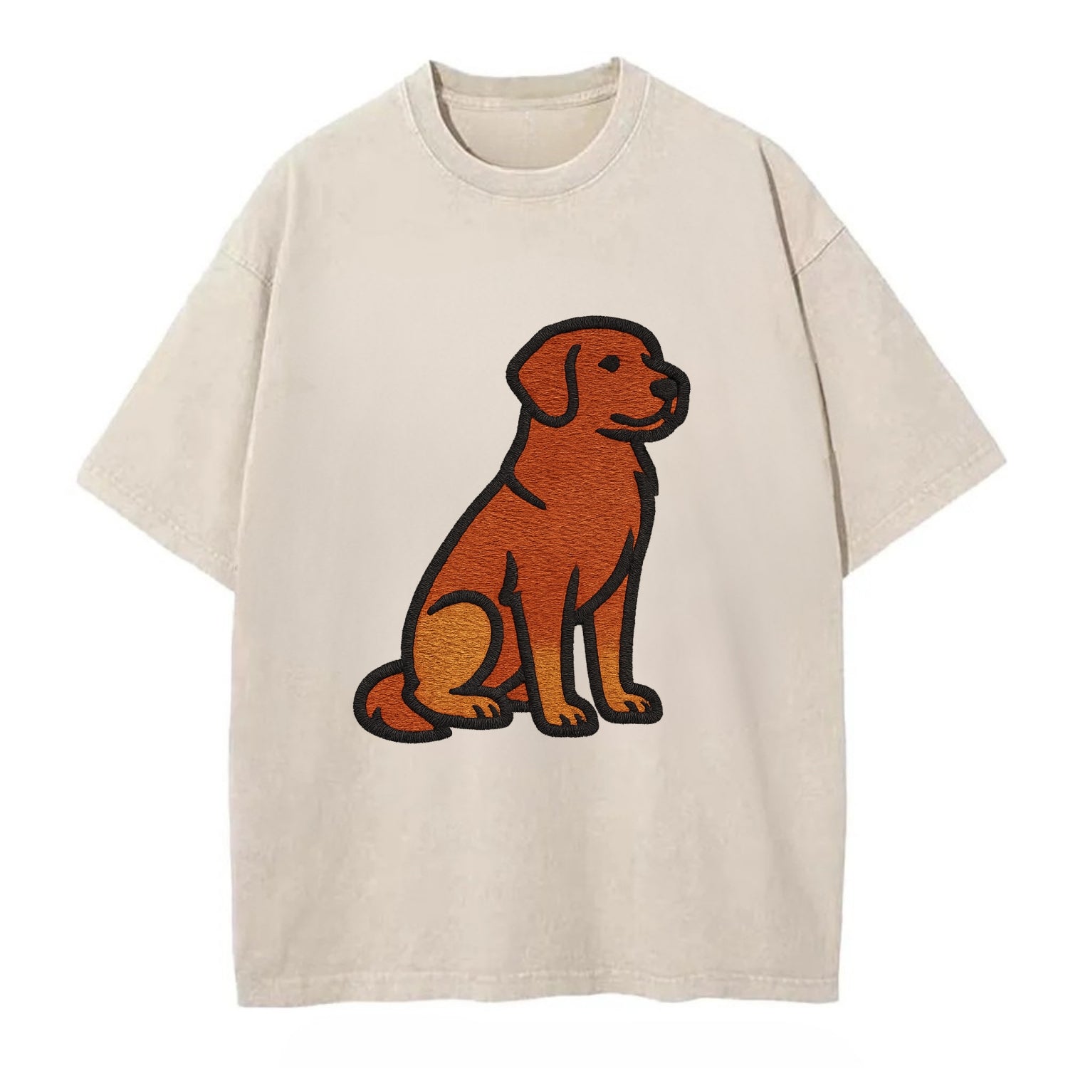 Nova Scotia Duck Tolling Retriever - Red embroidered pose - Vintage T-shirt - Off White