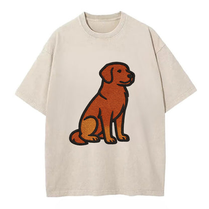 Nova Scotia Duck Tolling Retriever - Red embroidered pose - Vintage T-shirt - Off White
