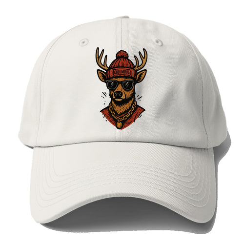 Columbus White-tailed Deer wearing Columbus beanie with pom pom and - Baseball Cap For Big Heads