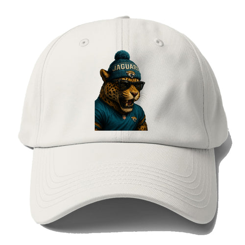 Jacksonville Jaguar wearing Jaguars teal and gold beanie with pom pom - Baseball Cap For Big Heads