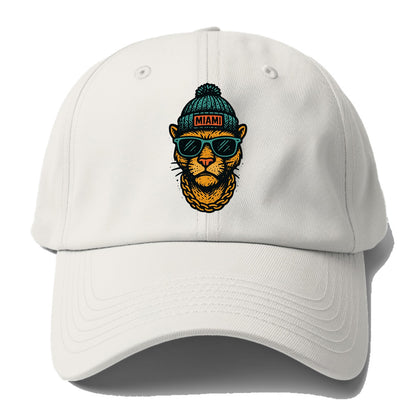 Florida Panther wearing Miami beanie with pom pom and wayfarer - Baseball Cap For Big Heads - Off White