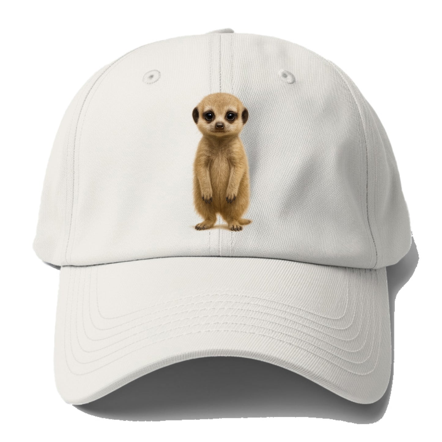 Baby Meerkat - tan fur, dark eye patches, alert stance, bright eyes, - Baseball Cap For Big Heads - Off White