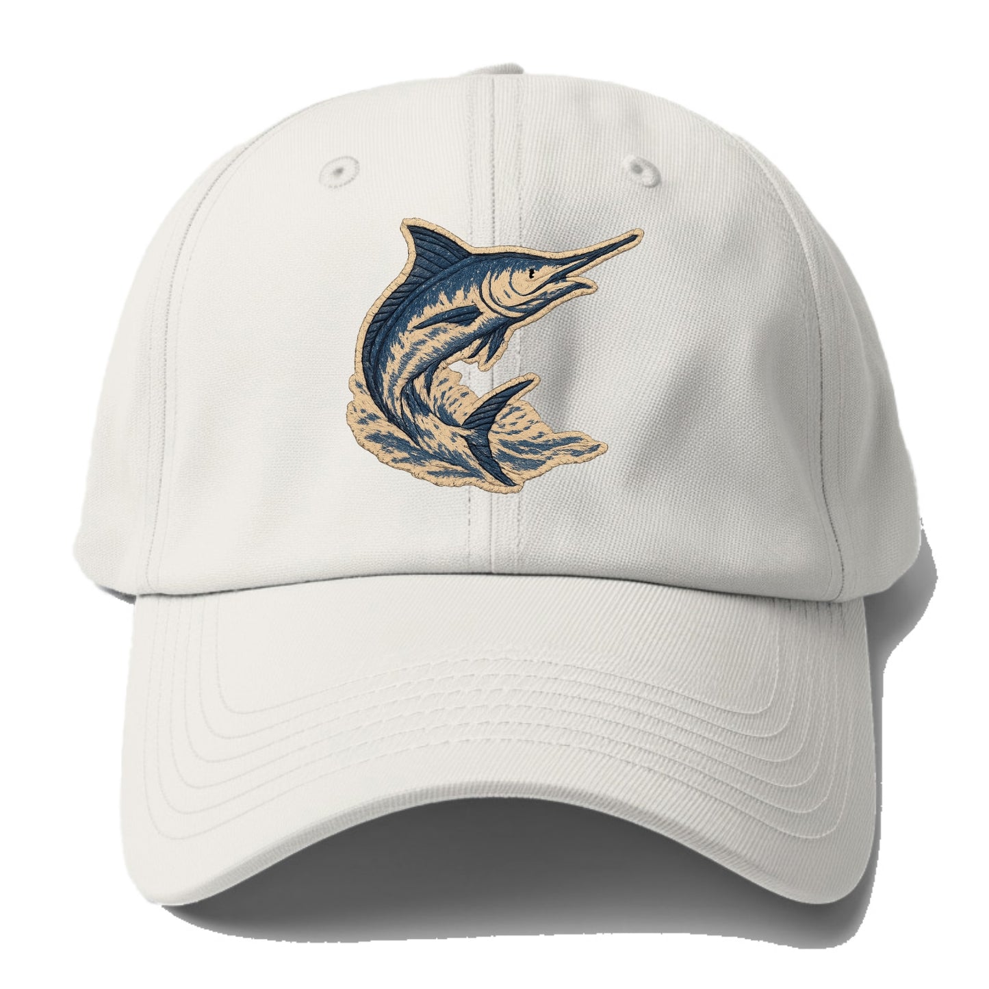 SWORDFISH MARLIN - leaping marlin in blue and silver , sport fishing - Baseball Cap - Off White
