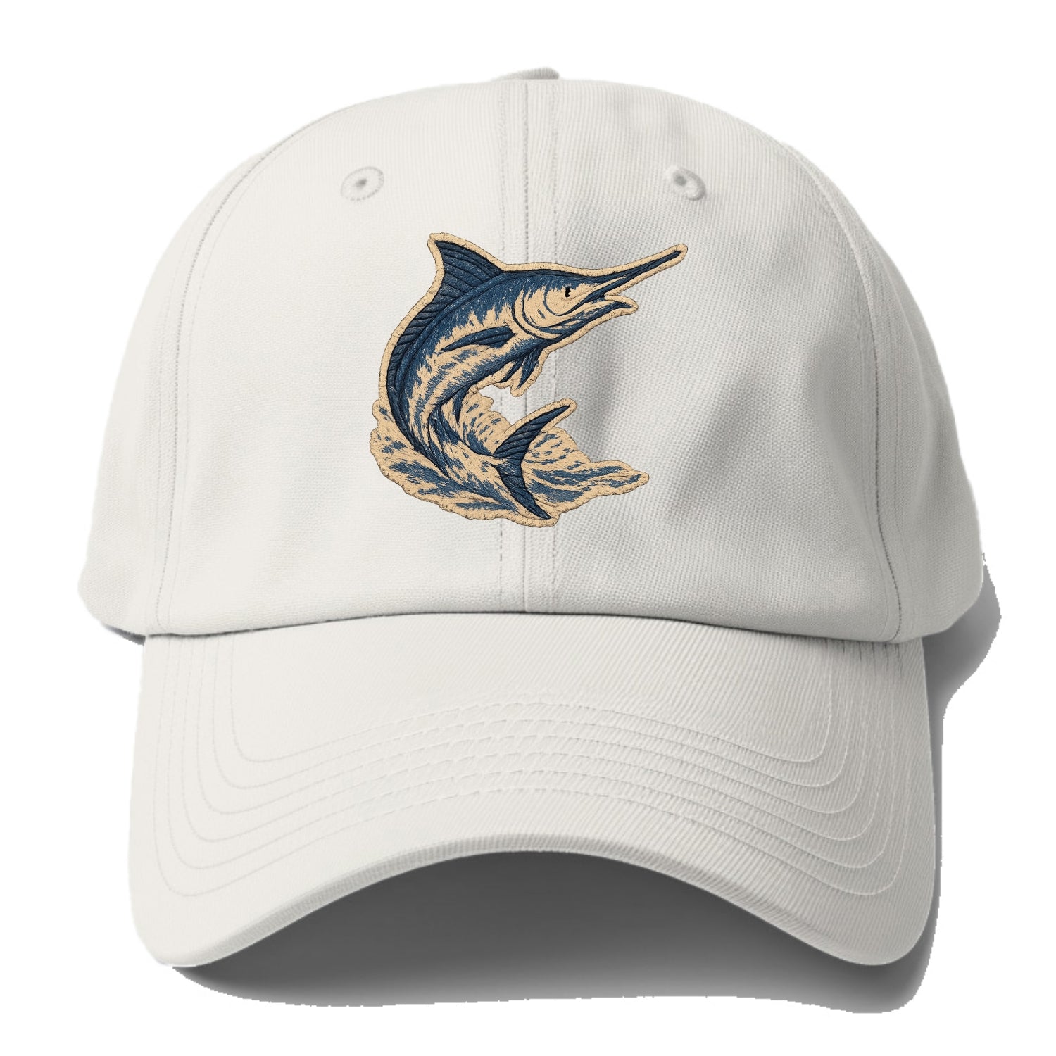 SWORDFISH MARLIN - leaping marlin in blue and silver , sport fishing - Baseball Cap - Off White