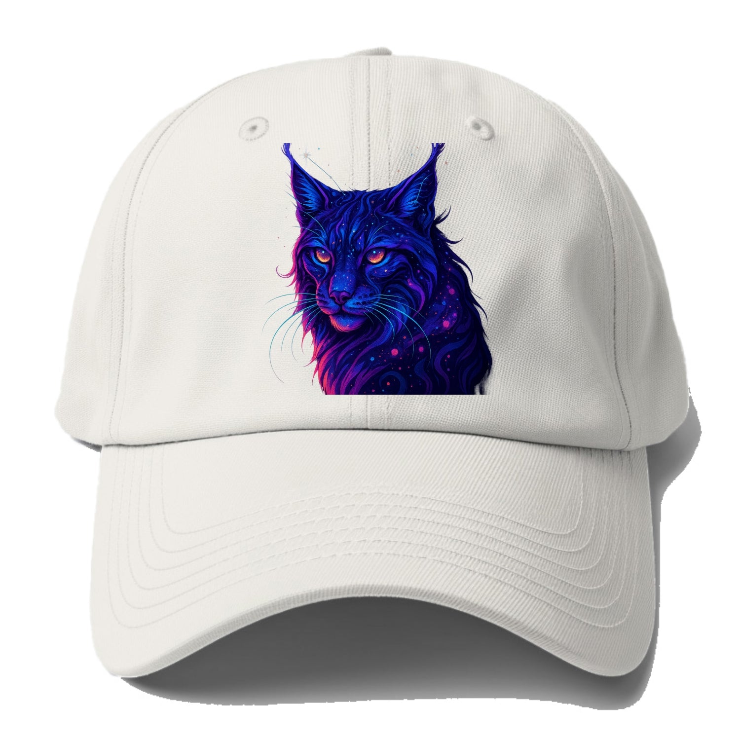 Stealthy lynx with ear tufts forming constellation patterns, nebula - Baseball Cap For Big Heads - Off White