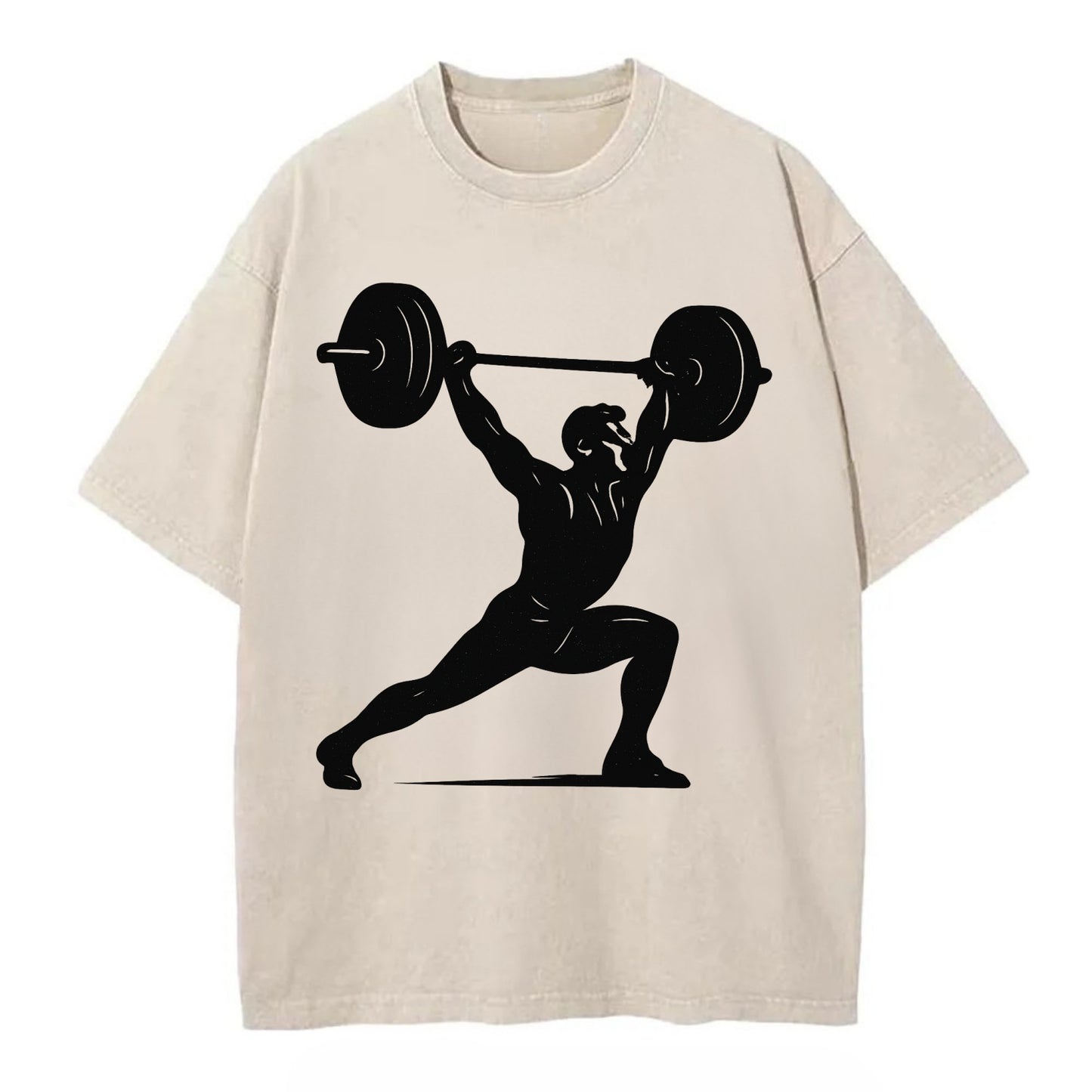 Weightlifter doing overhead snatch - Vintage T-shirt - Off White