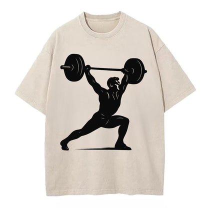 Weightlifter doing overhead snatch - Vintage T-shirt - Off White