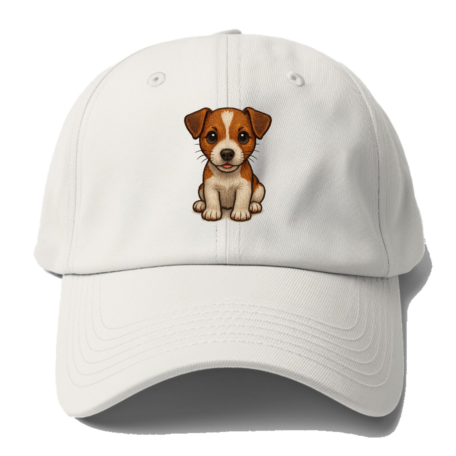 Baby Jack Russell Terrier Puppy - white with markings, alert ears, energetic eyes, - Baseball Cap - Off White