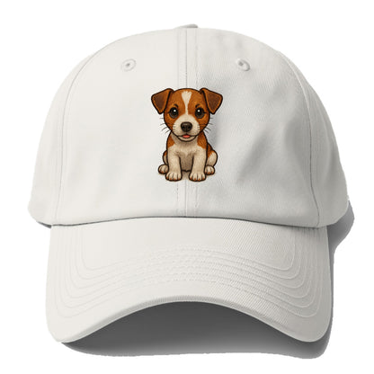 Baby Jack Russell Terrier Puppy - white with markings, alert ears, energetic eyes, - Baseball Cap - Off White