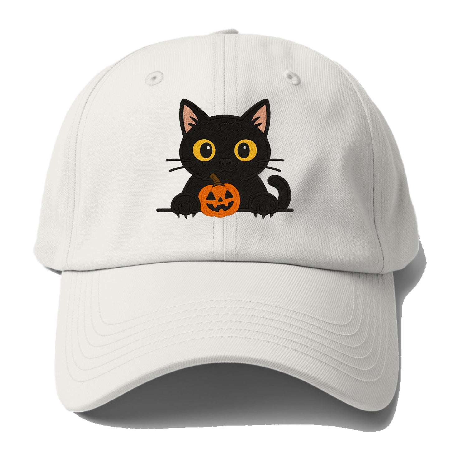 Midnight the black cat wearing round spectacles while studying the viewer. - Baseball Cap - Off White