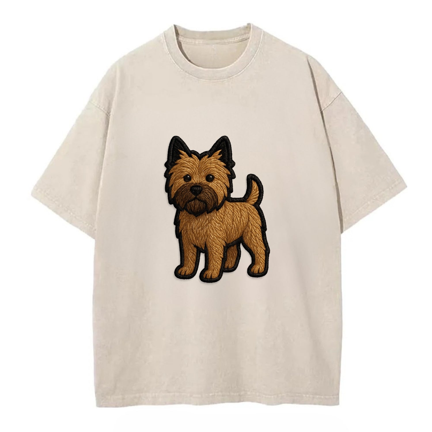Cairn Terrier - Modern shaggy design wit - Vintage T-shirt - Off White