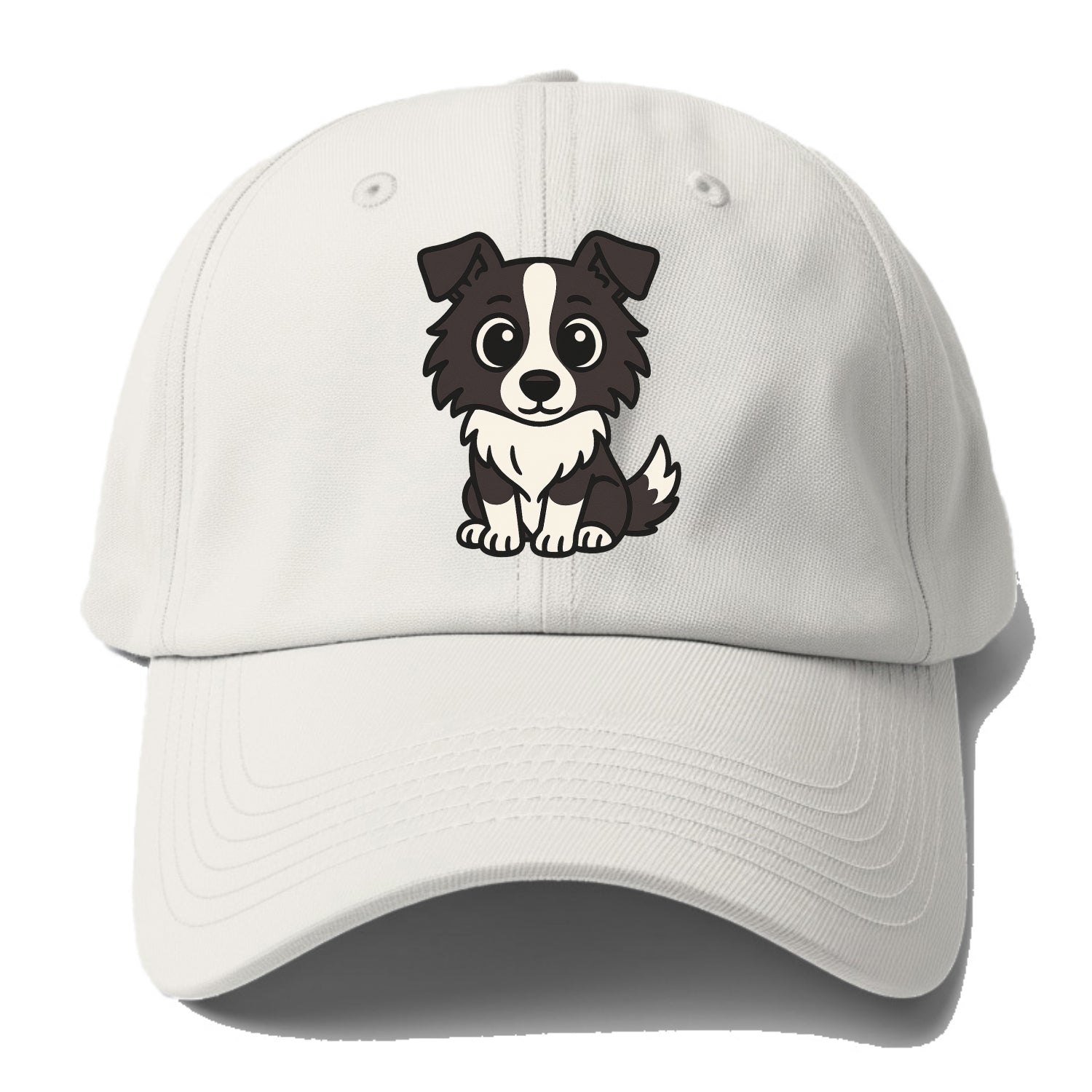 Border Collie - Intense stare sitting pose - Baseball Cap - Off White