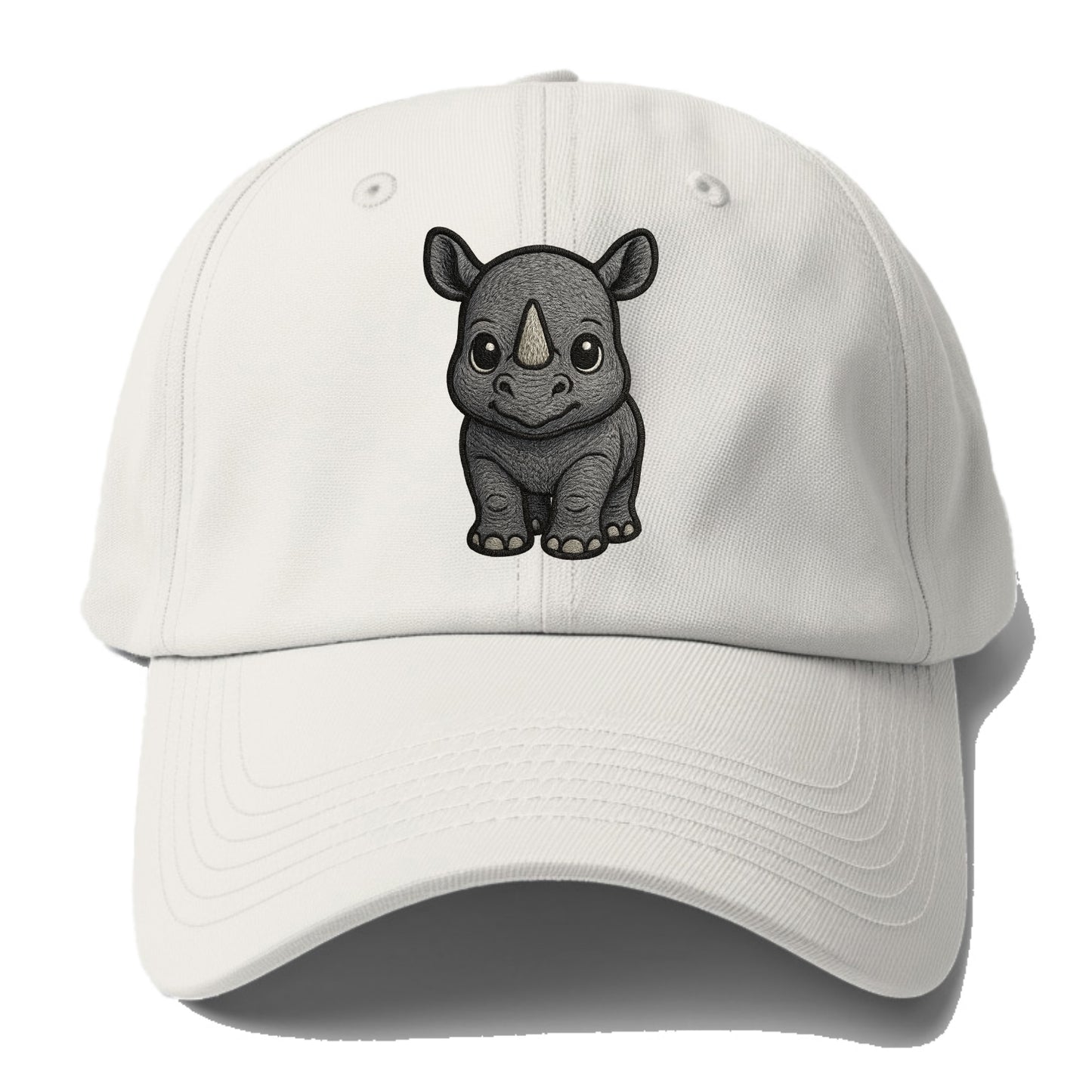 Baby Rhino - gray armor skin, tiny horn nub, round eyes, front-facing, tank baby - Baseball Cap - Off White