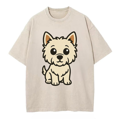 West Highland White Terrier - Alert standing pose - Vintage T-shirt - Off White