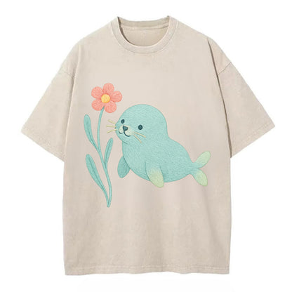 Mint Seal Pup - Vintage T-shirt - Off White