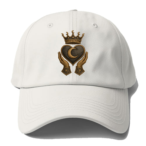 Moonlit crescent crown cradling a hematite heart with stargazer hands - Baseball Cap For Big Heads