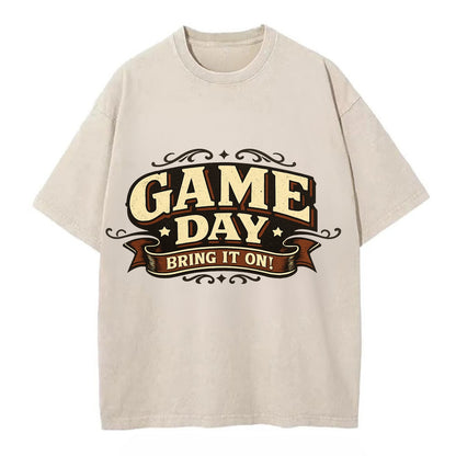 Bold typography design - "GAME DAY" - competition ready, bring it on - Vintage T-shirt - Off White