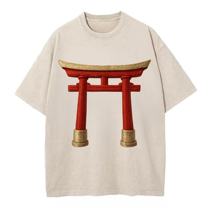 Japanese Torii Gate  - Vintage T-shirt - Off White